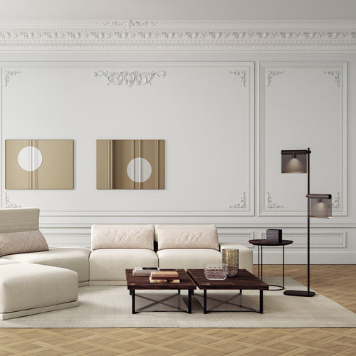 Moderner Couchtisch - PONTON - CINNA - Hartglas / Nussbaum / Chromstahl