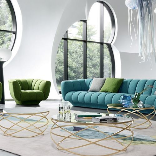 Moderner Couchtisch - EVOL - ROCHE BOBOIS - Rauchglas / Gestell aus rostfreiem Edelstahl / rund