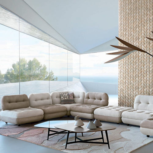 Moderner Couchtisch - QUINTET - ROCHE BOBOIS - lackiertes Glas / Holz / Gestell aus lackiertem Stahl