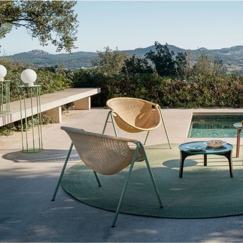 Moderner Sessel - KANI - ROCHE BOBOIS - lackiertes Epoxid / Rattan / Metall