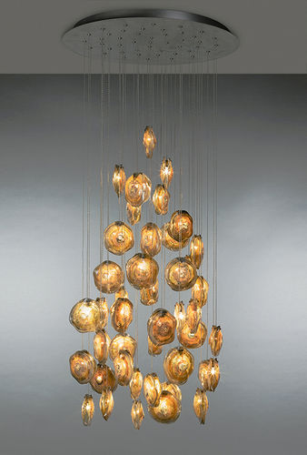 Moderner Kronleuchter - BREATH: SHELL - Shakuff - exotic glass lighting & decor - geblasenes Glas / für Gewerbegebrauch / mit Kugeln