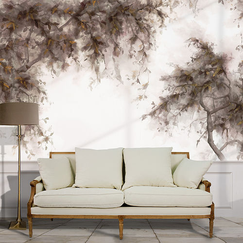 Klassische Tapete - BAUHINIA - BuenaVentura - Baumwolle / Naturmotiv / grün