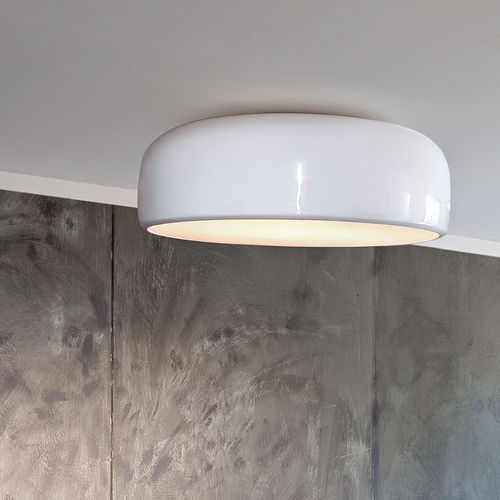 Moderne Deckenleuchte - SMITHFIELD - FLOS - rund / Milchglas / Aluminium