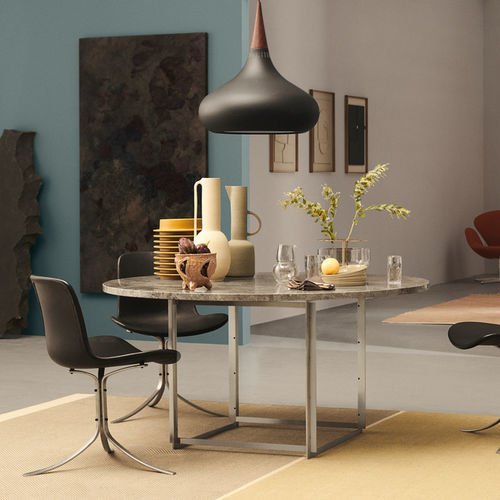 Moderner Esstisch - PK54™ - Fritz Hansen - polierter Stahl / Marmor / Granit