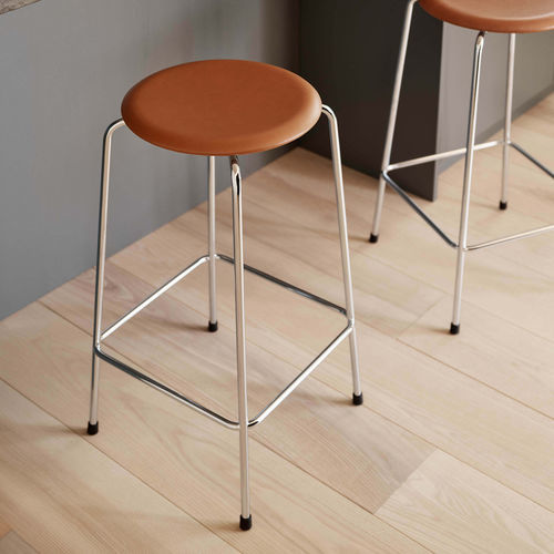 Moderner Barhocker - HIGH DOT&trade; - Fritz Hansen - Leder / pulverbeschichteter Stahl / Stahl