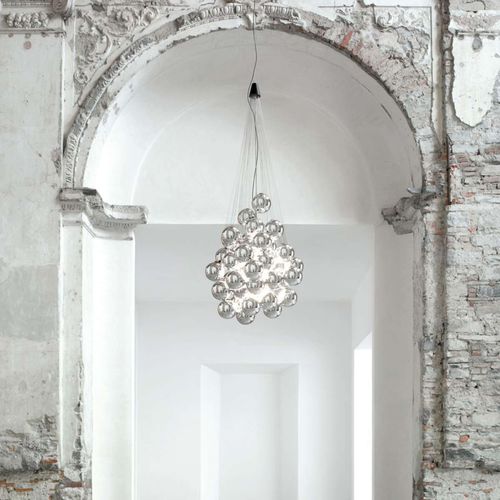 Moderner Kronleuchter - Stochastic - LUCEPLAN - Edelstahl / geblasenes Glas / 1 Glühbirne