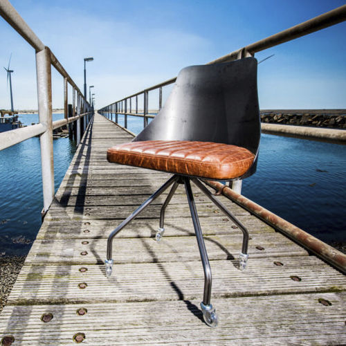 Industriedesign-Stuhl - SL-060 - Waterman Meubelen B.V. (Sturdy-Legs) - Leder / Eiche / Nussbaum