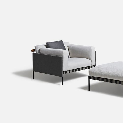 Moderner Sessel - Étiquette  - DePadova - Stoff / Teakholz / Edelstahl