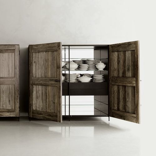 Modernes Sideboard - Combi Madia - DePadova - Eiche / aus lackiertem Metall / Glas