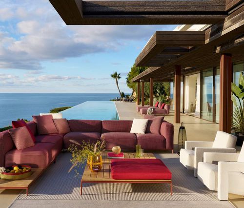 Moderne Ottomane - MEX-HI - Cassina - abperlendes Gewebe / Iroko / thermolackierter Stahl