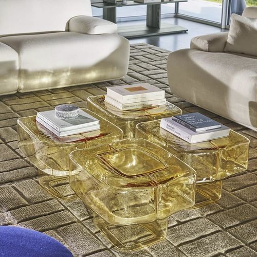 Moderner Beistelltisch - FLUID JOINERY - Cassina - Glas / Gestell aus Glas / quadratisch