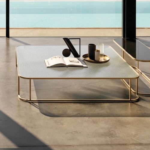 Moderner Couchtisch - ARLON - desiree divani - Glas / lackiertes MDF / Gestell aus Metall