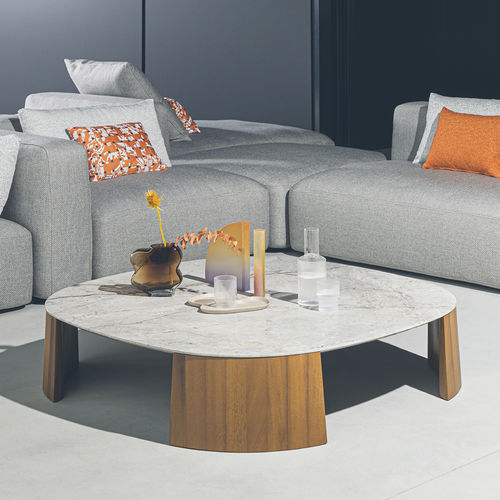 Moderner Couchtisch - DORVAN - desiree divani - Marmor / Gestell aus rostfreiem Edelstahl / Gestell aus Iroko