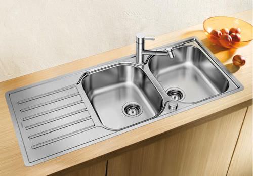 Doppelbeckenspüle - LANTOS 8 S-IF COMPACT - BLANCO GmbH + Co KG - mit Abtropffläche / Edelstahl / einbaufähig