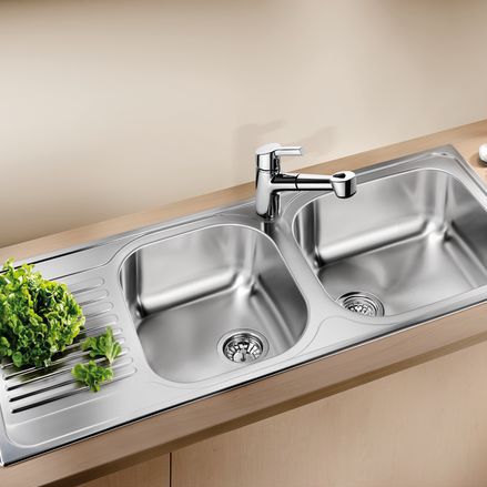 Doppelbeckenspüle - TIPO XL 9 S - BLANCO GmbH + Co KG - mit Abtropffläche / Edelstahl / einbaufähig