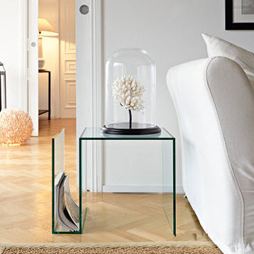 Moderner Beistelltisch - SWAMI - B.M.B. snc - Spiegel - Glas / Gestell aus Glas / quadratisch