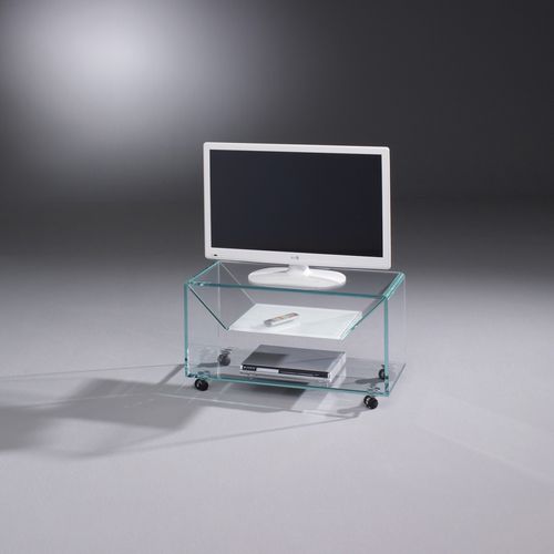 Modernes Fernsehmöbel - BRIDGE - Dreieck GmbH - maßgefertigt / mit Rollen / Glas