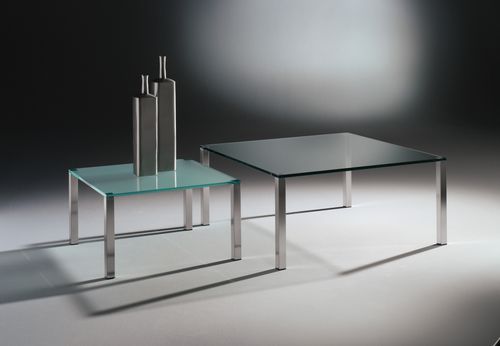 Moderner Couchtisch - QUADRO - Dreieck GmbH - Glas / polierter Edelstahl / Rauchglas