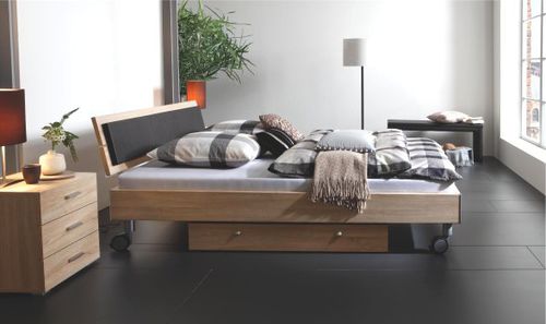 Doppelbett - ADVANCE RALLY - Hasena AG - modern / mit Rollen / Eiche