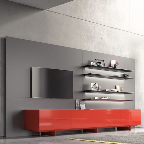 Moderne Wohnwand - SOMA - Kettnaker GmbH & Co. KG Möbel-Manufaktur - lackiertes Holz / Aluminium / mit Regal