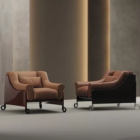 Moderner Sessel - COMPAGNA - Molinari Design Srl. - Leder / Holz / braun