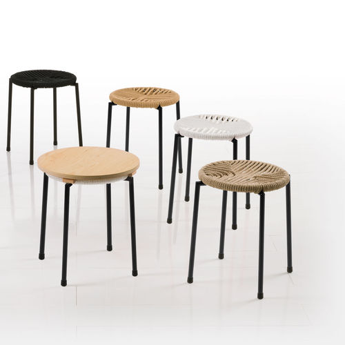 Moderner Hocker - les copains - bruehl - Kordel / Gestell aus rostfreiem Edelstahl / Gestell aus pulverbeschichtetem Stahl