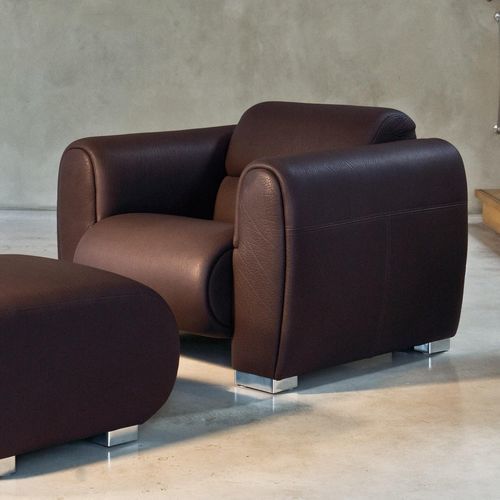Moderner Clubsessel - sumo - bruehl - Leder / mit Fußstütze / braun