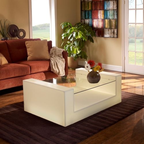 Moderner Couchtisch - Glacier Ice - CORIAN - Glas / Gestell aus Corian® / rechteckig