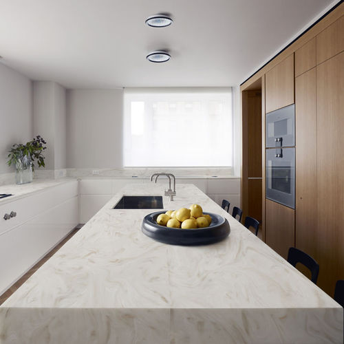 Corian®-Arbeitsplatte - Sand Storm - CORIAN - weiß / braun / mit rechteckigen Kanten