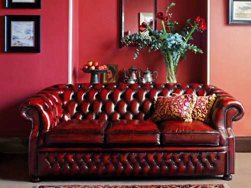 Chesterfield-Sofa - GRAHAM - Fleming & Howland - Leder / rot / 3 Plätze