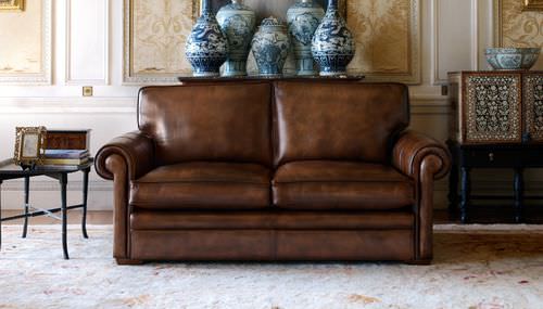 Klassisches Sofa - CARMEN - Fleming & Howland - Leinen / Leder / silberfarben