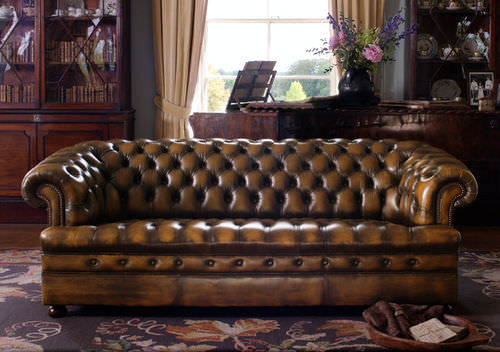 Chesterfield-Sofa - THOMAS - Fleming & Howland - Leder / braun / 3 Plätze