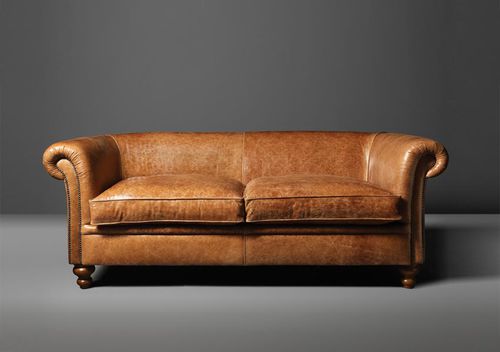 Klassisches Sofa - MADISON - Fleming & Howland - Wolle / Leder / braun