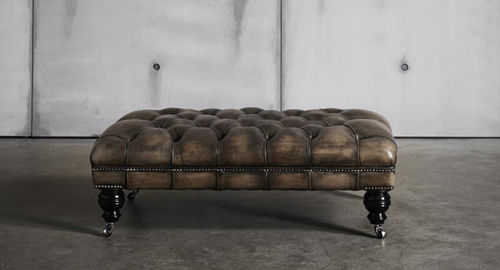 Chesterfield-Fußschemel - PHILIP STANHOPE - Fleming & Howland - Leder / für den Innenraum / auf Rollen