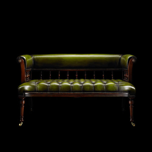 Klassische Polsterbank - LOVE - Fleming & Howland - Leder / Gestell aus Holz / mit Rollen
