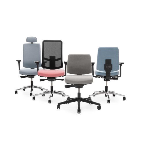 Kunststoff-Arbeitsstuhl - JAMES - Martela - poliertes Aluminium / mit Rollen / Hochlehner