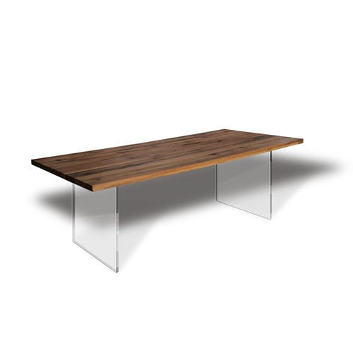Moderner Tisch - Ecomatrix SRL - Eiche / geöltes Holz / Gestell aus Hartglas