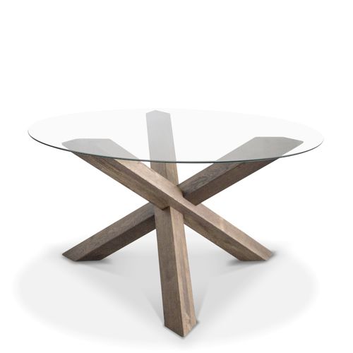 Moderner Tisch - RIO - Ecomatrix SRL - Hartglas / Gestell aus Eiche / rund