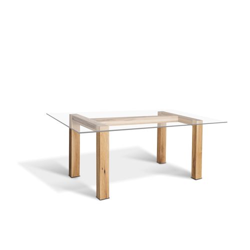 Moderner Tisch - RIO - Ecomatrix SRL - Hartglas / Gestell aus Eiche / rechteckig