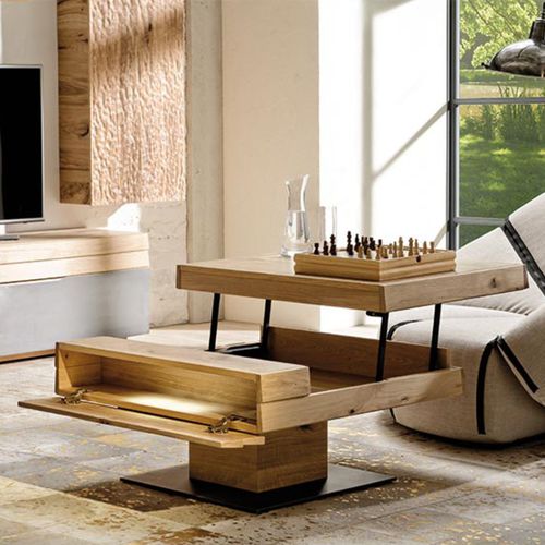 Moderner Couchtisch - V-Organo - Voglauer Möbelwerk Gschwandtner & Zwilling GmbH & Co. KG - Eiche / Gestell aus Eisen / quadratisch