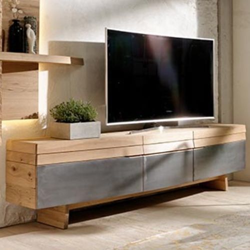 Modernes Fernsehmöbel - V-Organo - Voglauer Möbelwerk Gschwandtner & Zwilling GmbH & Co. KG - Eiche / Eisen / grau