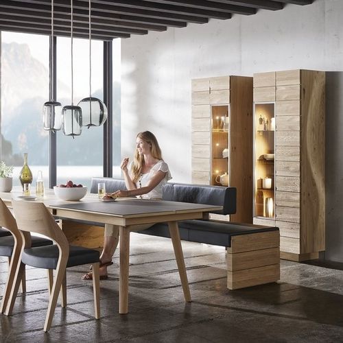 Moderne Polsterbank - V-Montana - Voglauer Möbelwerk Gschwandtner & Zwilling GmbH & Co. KG - Stoff / Leder / Gestell aus Eiche