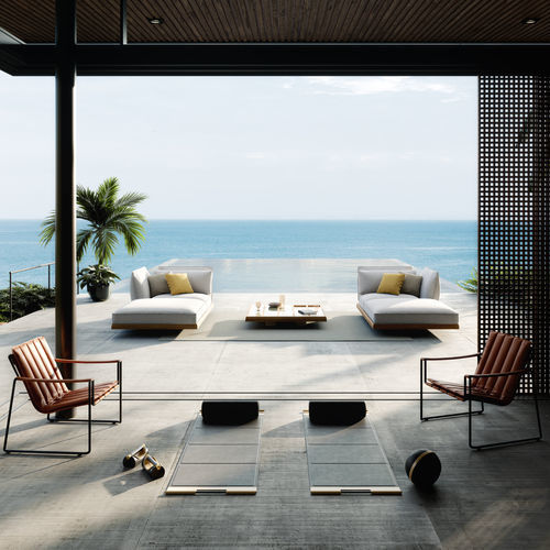 Sessel / minimalistisches Design - STRAPPY - Royal Botania - Kunstleder / Edelstahl / stapelbar
