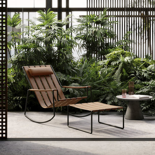 Sessel / minimalistisches Design - STRAPPY - Royal Botania - Kunstleder / Edelstahl / mit Fußstütze