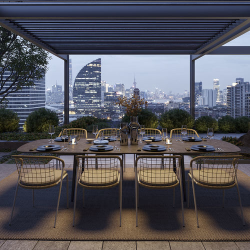 Moderner Esstisch -  STYLETTO - Royal Botania - Teakholz / Keramik / Gestell aus Aluminium