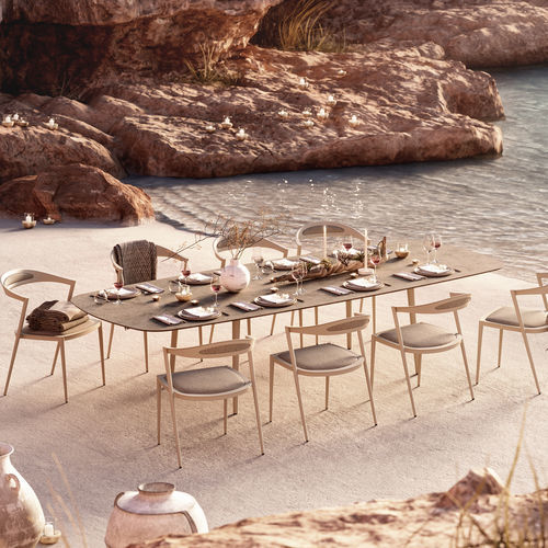Moderner Esstisch - STYLETTO - Royal Botania - Teakholz / Keramik / Gestell aus Aluminium