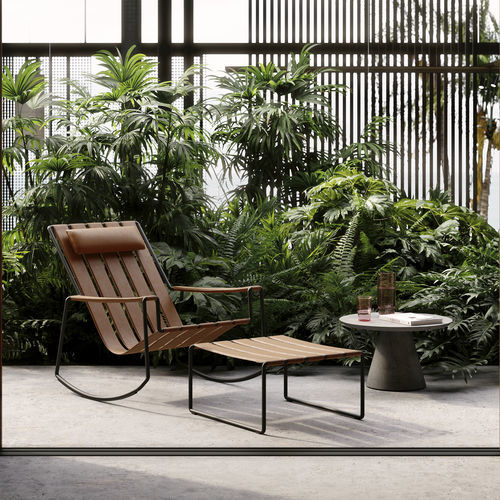 Moderner Fußschemel - STRAPPY - Royal Botania - Textil / Leder / Edelstahl