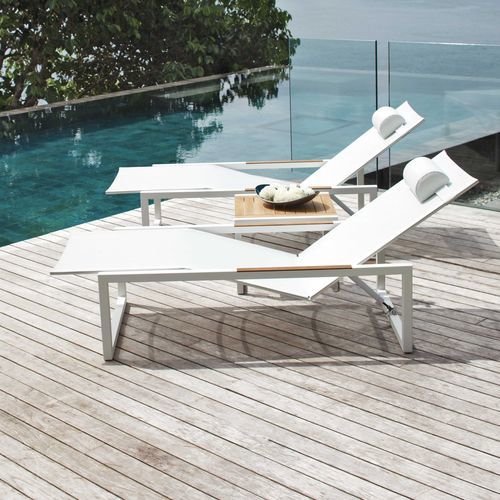 Moderne Sonnenliege - NINIX - Royal Botania - Batyline® / Edelstahl / mit Kufengestell
