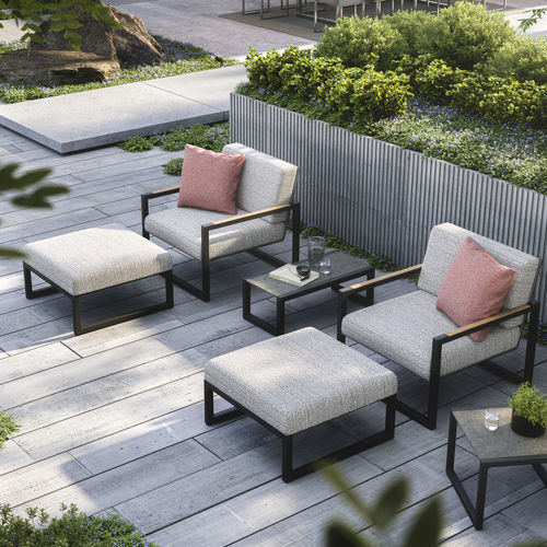 Moderner Fußschemel - NINIX - Royal Botania - Batyline® / Edelstahl / für Außenbereich
