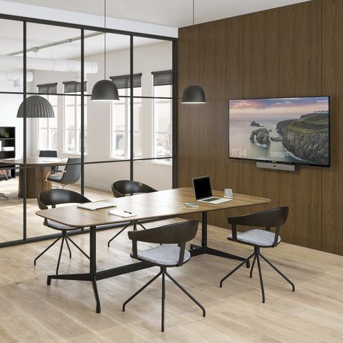 Moderner Arbeitstisch - BRIEFING - Allsteel - Holz / Gestell aus Holz / rechteckig